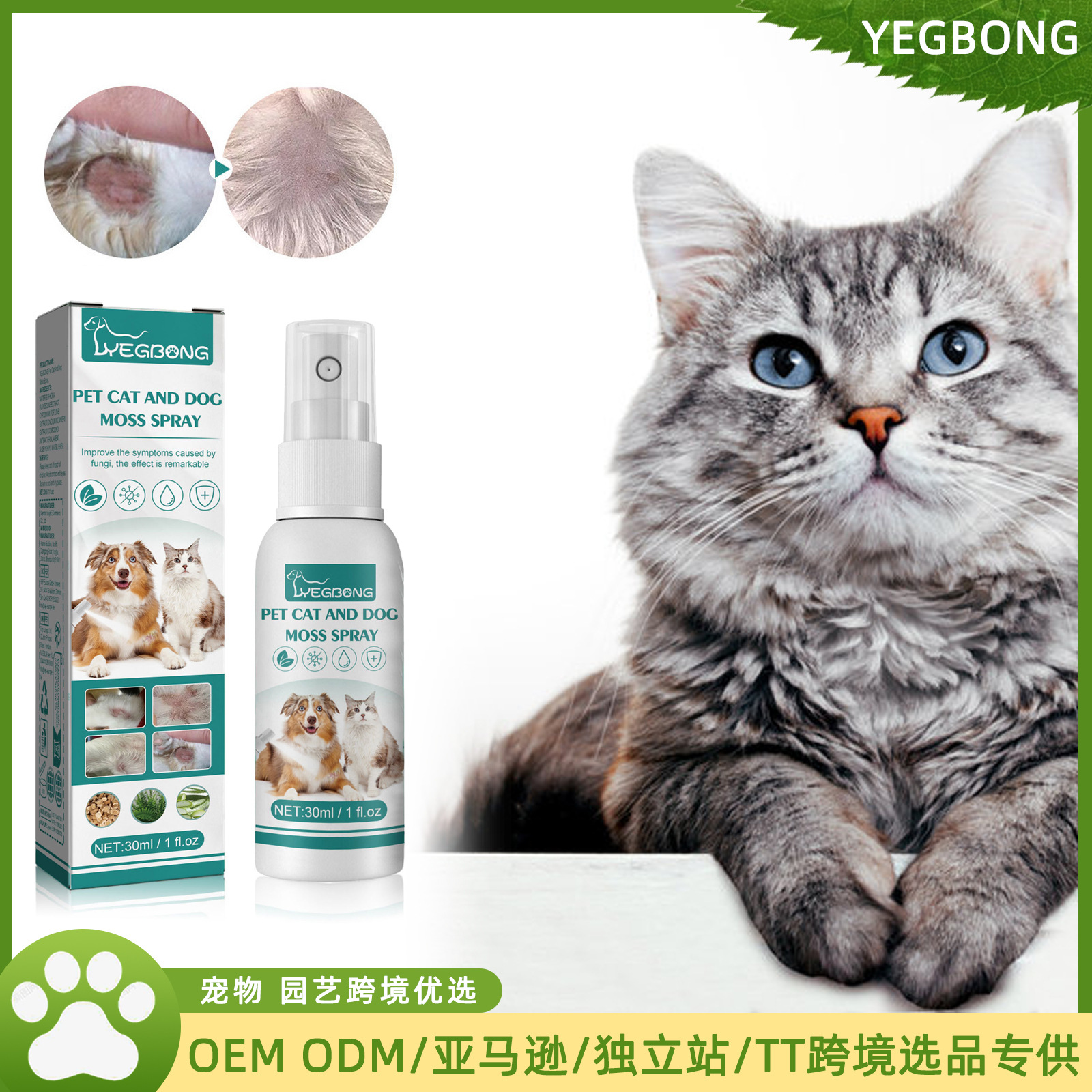 Yegbong 宠物皮肤药喷雾 猫狗通用去螨虫皮肤瘙痒掉毛红肿去痒
