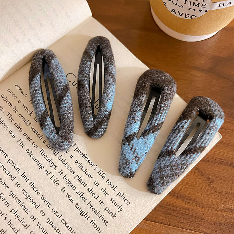 高级感蓝色毛呢刘海发夹