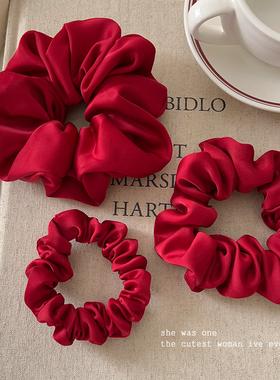 圣诞复古红色头绳发饰女气质扎低马尾发绳法式优雅绑头发大肠发圈