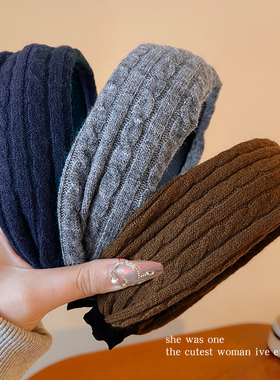 韩系灰色针织麻花宽边发箍女2025新款高颅顶发卡日常外戴发捆头箍