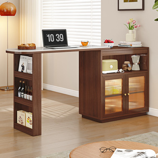 实木吧台桌家用桌面板阳台休闲小吧台轻奢高级感长条桌餐边柜一体