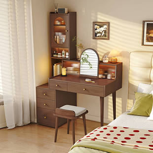 实木梳妆台化妆桌斗柜一体卧室现代简约小型梳妆桌中古风收纳柜子