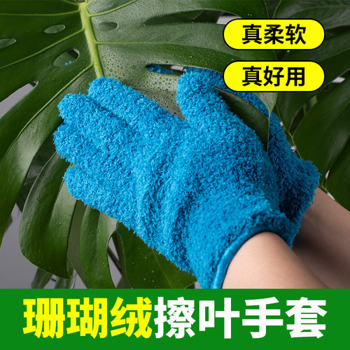 花多多植物擦叶手套珊瑚绒叶面除尘不伤手清洁去灰除尘加厚珊瑚绒