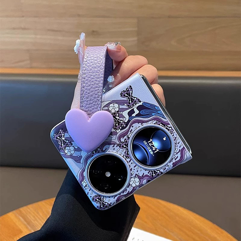适用华为p50pocket手机壳新款折叠皮套腕带壳pocket2高颜值时尚气质手机套pockets高级感小众网红爆款保护套