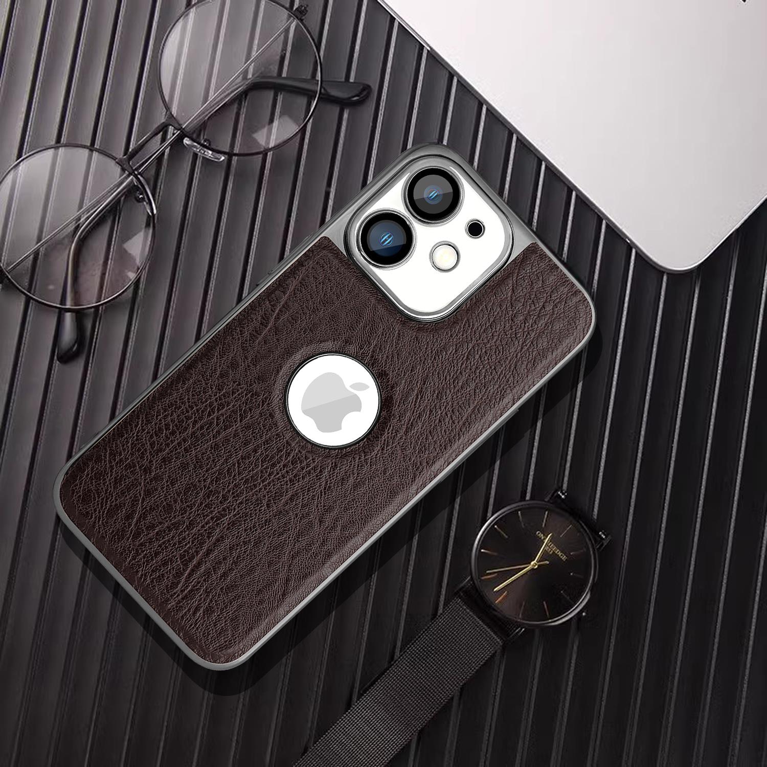 适用苹果11高档商务树纹皮套