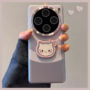 带支架卡通可爱适用vivox100pro手机壳镜头膜轻薄电镀素皮纹浅紫色X200专用系列防摔高级感网红保护情侣女