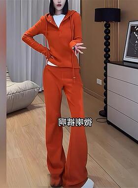 ROUMIKL橙色休闲运动套装女2025春季新款韩版宽松显瘦穿搭一整套