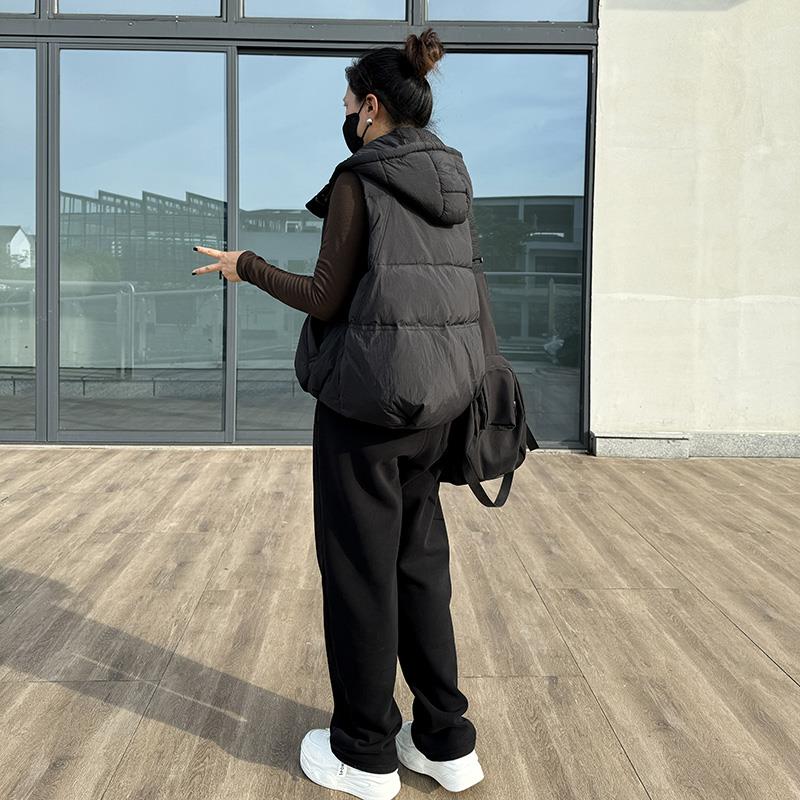 ROUMIKL服马甲女款冬季外穿时尚休闲宽松加厚连帽短款坎肩百搭背