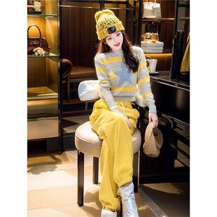 两件 ootd穿搭减龄条纹套头卫衣运动休闲裤 ROUMIKL2025年秋季 时尚