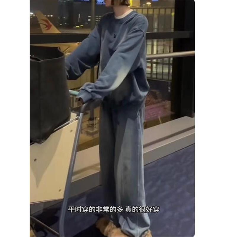 ROUMIKL欧货高档牛仔卫衣慵懒风又a又飒两件套装春秋新款搭配一整