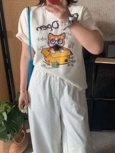 大码 重工刺绣猫咪休闲T恤短袖 女装 时尚 上衣 春装 2026新款