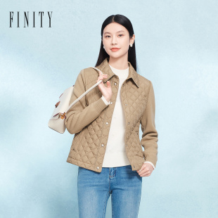 针织袖 新款 拼接外套 棉衣女2025年春季 FINITY菲妮迪菱格绗棉轻薄款