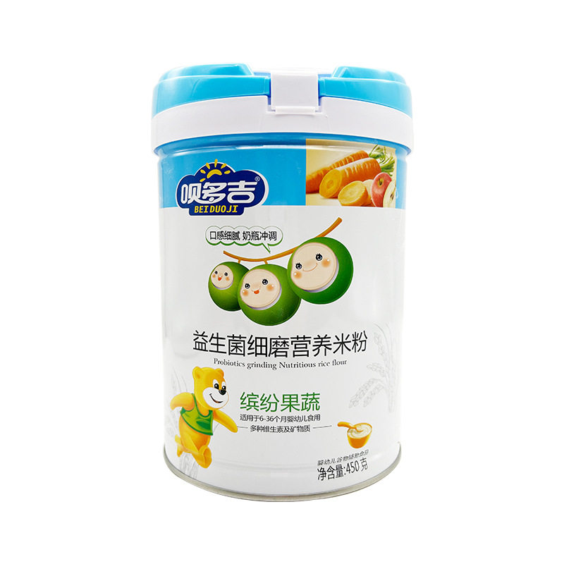 呗多吉益生菌细磨营养米粉婴儿铁锌钙米糊6个月果蔬番茄米糊450克