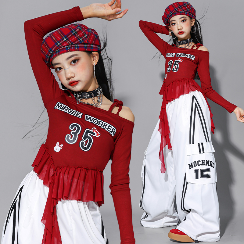 女童jazz红色爵士舞演出服