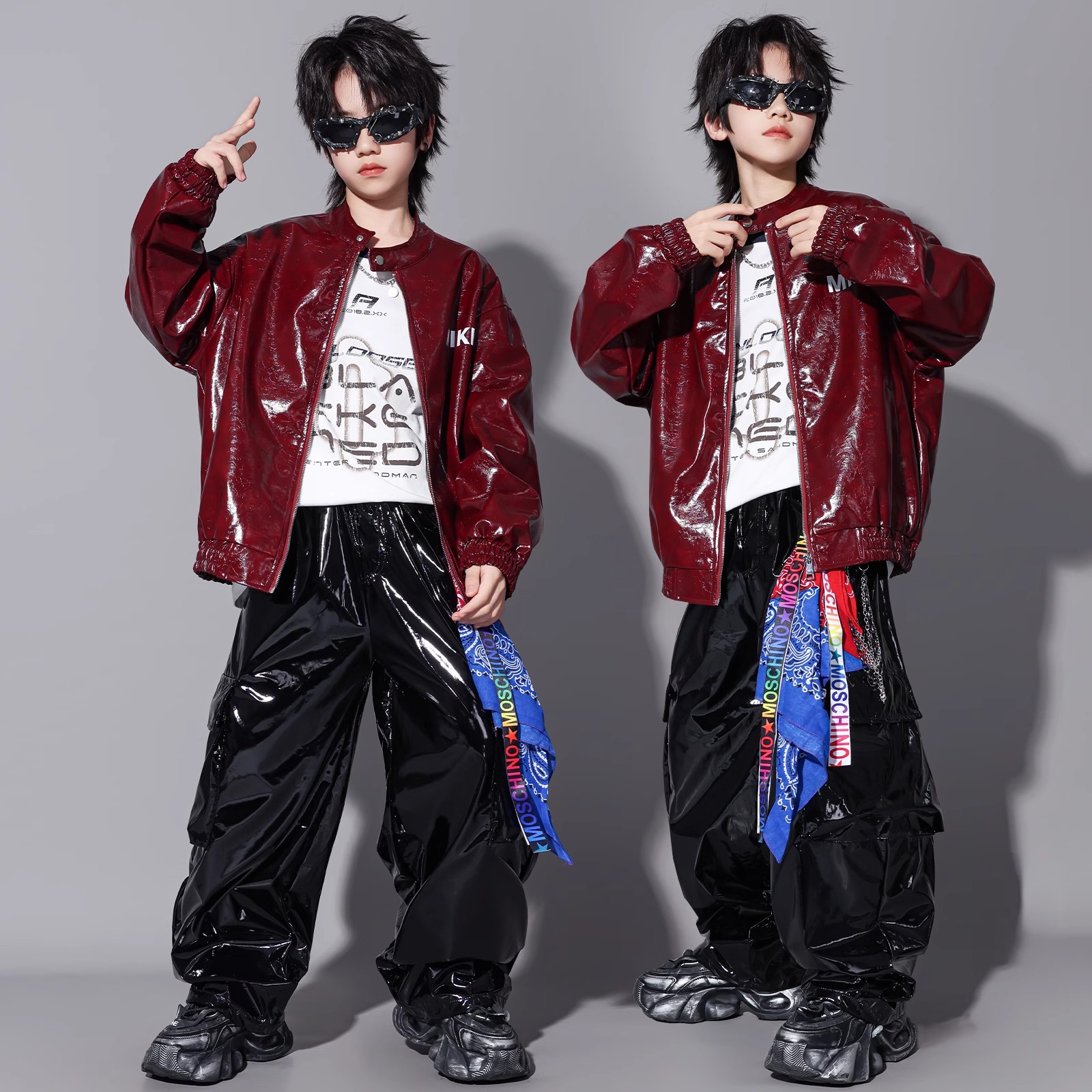 儿童hiphop街舞演出服男女童嘻哈潮服套装少儿机车风酷帅元旦表演