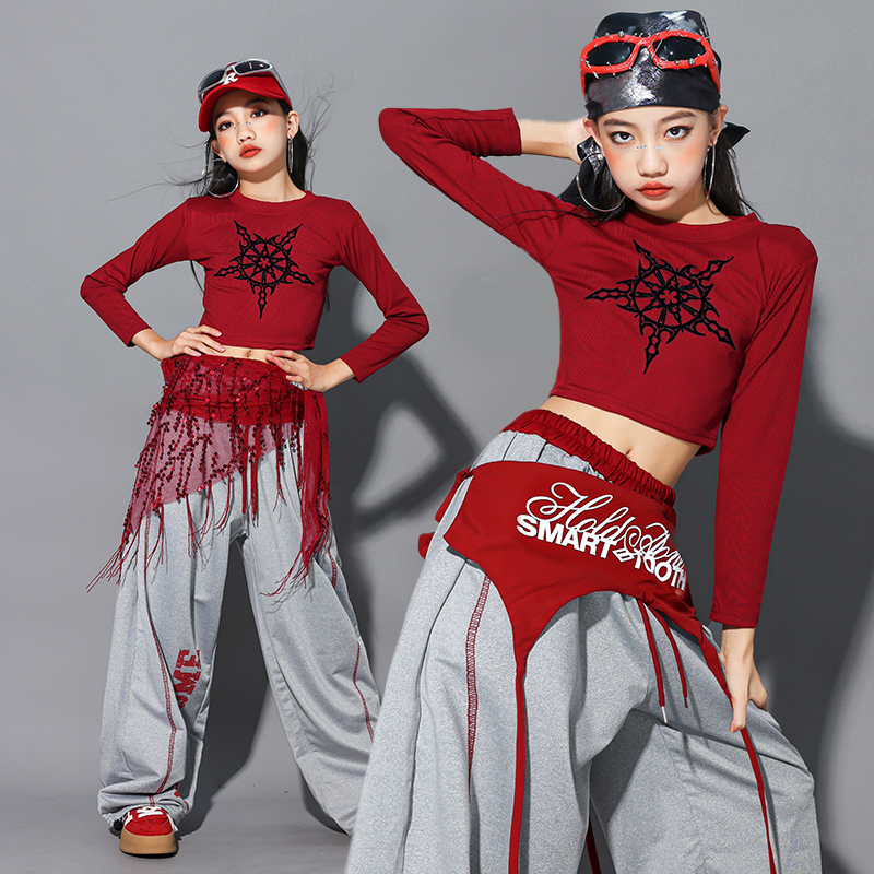 女童jazz练功服爵士舞演出服儿童街舞服装少儿裤子套装女孩上衣潮