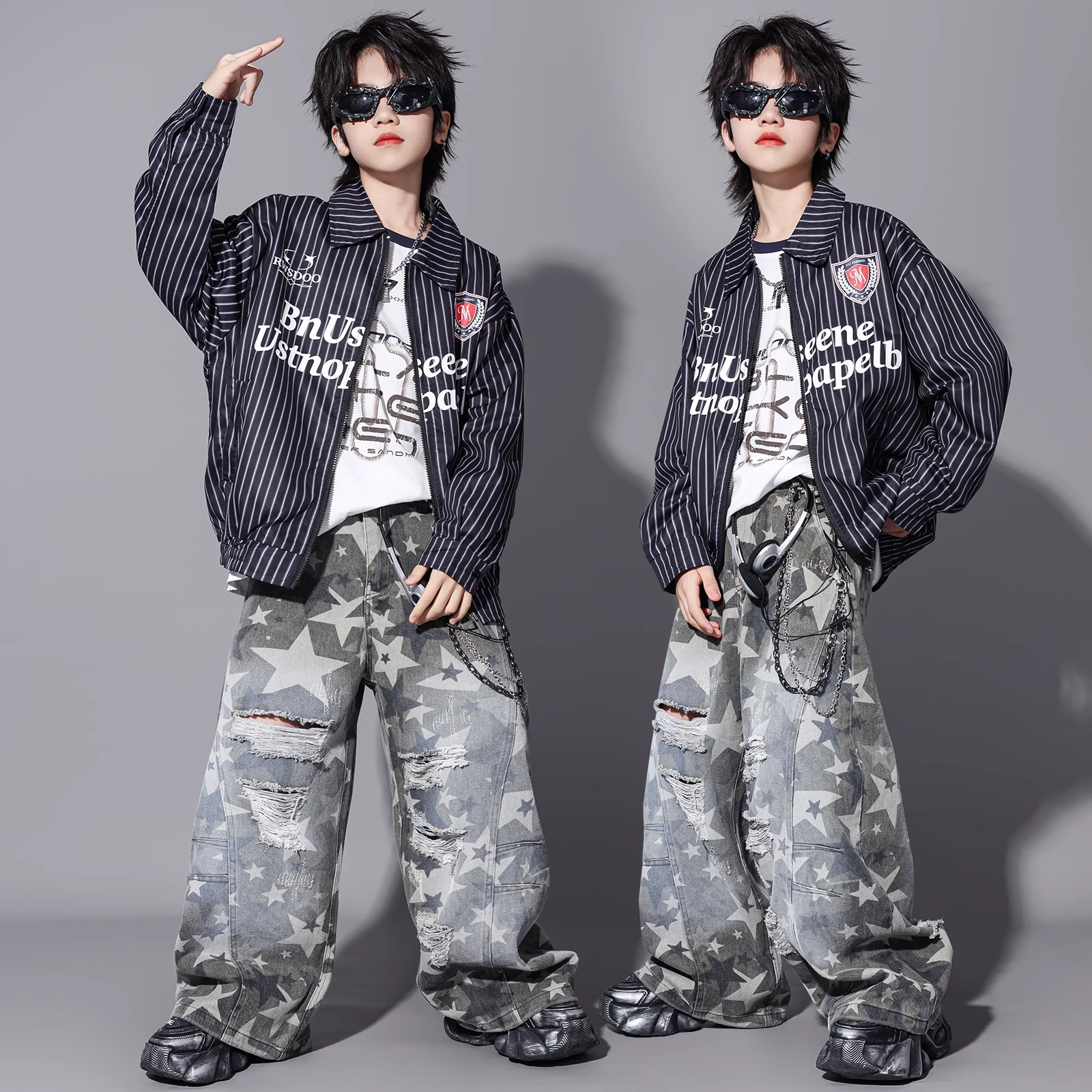 少儿美式嘻哈风街舞表演服儿童潮服男女童hiphop元旦酷帅演出套装