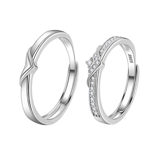 SD比翼双飞情侣对戒 小众时尚百搭S925银锆石戒指开口可调节礼物