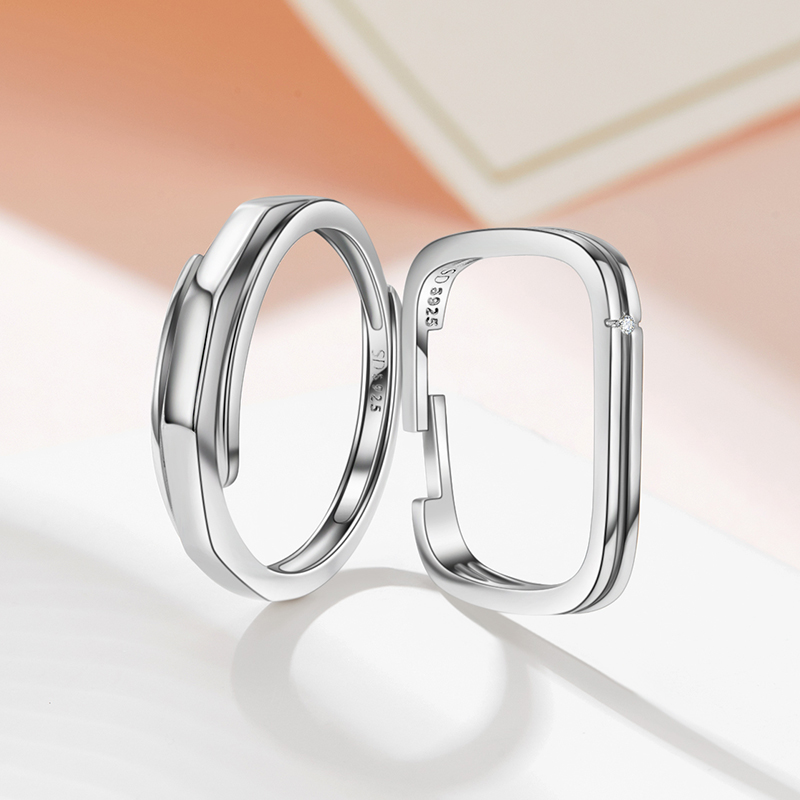 softdora/索缇朵小方戒情侣对戒S925银钻石戒指男女款一对送女友