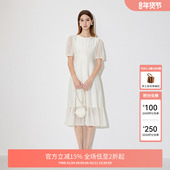 PLUS连衣裙女泡泡袖 中长款 裙子高腰优雅花纹复古新款 FIVE 女夏装