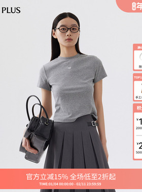 FIVE PLUS短袖T恤女上衣圆领字母刺绣修身棉质小众新款女夏装