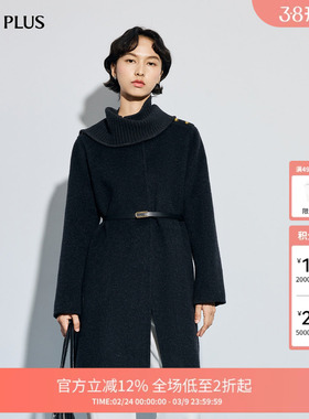 FIVE PLUS呢料高质感披肩领腰带显瘦双面呢外套2026新款女春装