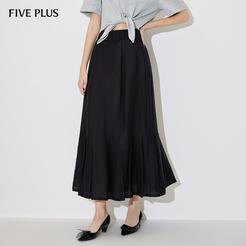 FIVEPLUS高腰碎花天丝半身A字裙