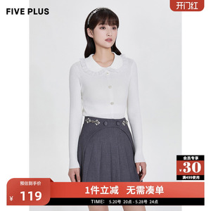 FIVE PLUS女春装温柔系娃娃领毛衣女长袖小众套头衫气质