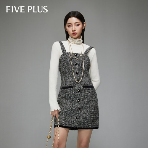 【FIVE PLUS 奥莱】小香风吊带连衣裙女裙子法式收腰千金风女冬装