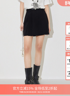 FIVE PLUS半身裙女裙子学院风显瘦高腰A字百褶短裙新款女夏装