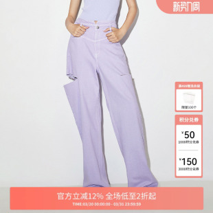 子复古宽松显瘦女夏装 女破洞阔腿老爹裤 PLUS牛仔裤 FIVE