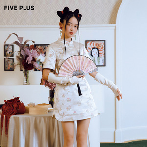 FIVE PLUS连衣裙女国风国潮盘扣设计新中式改良版旗袍短裙子提花