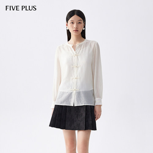 FIVE PLUS衬衫女新中式盘扣薄天丝上衣两件套衬衣女夏装