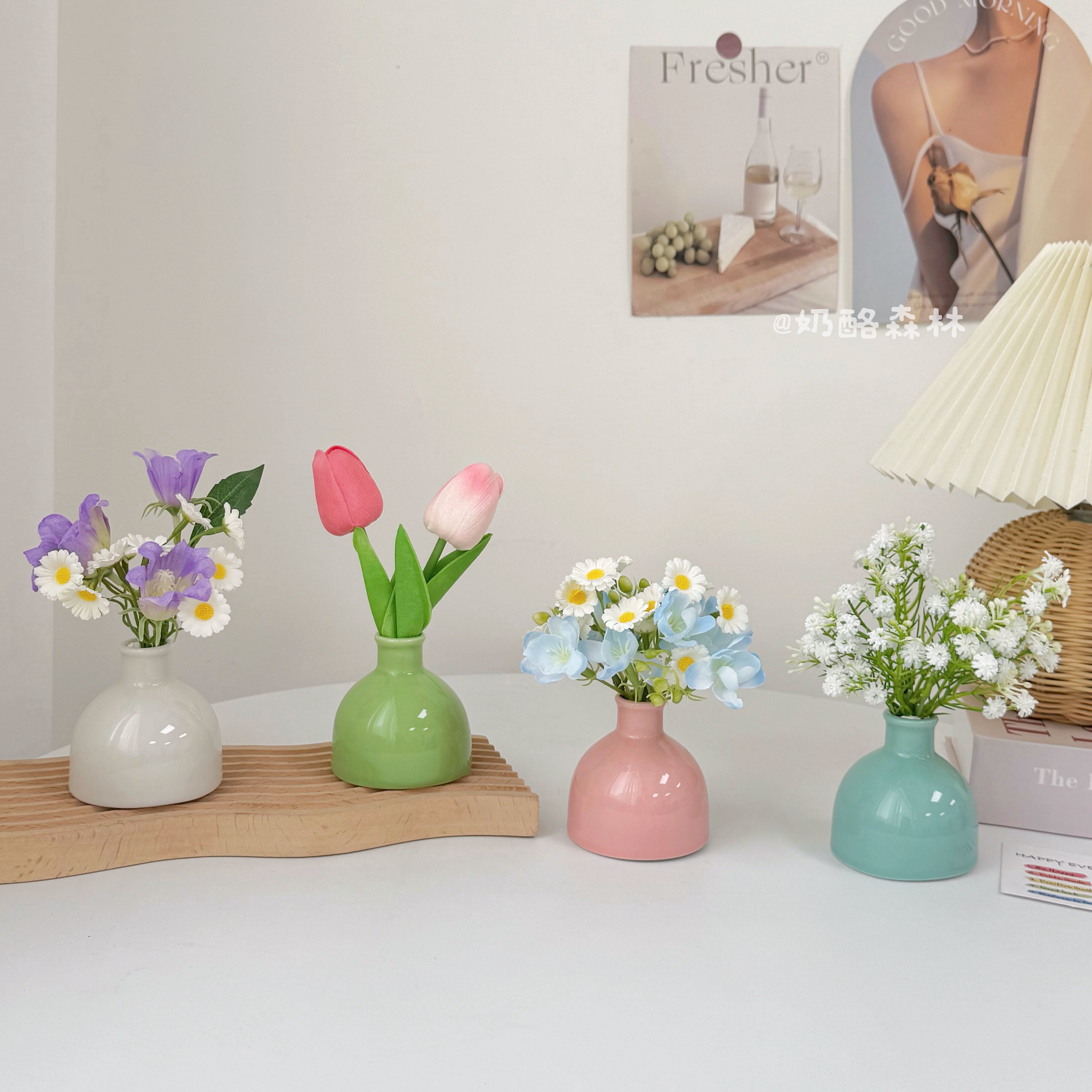 ins风陶瓷彩色小花瓶家居装饰桌面摆件仿真假花套装房间布置摆设,家居饰品,桌面摆件,淘宝优惠券,粉丝福利购,淘宝优惠卷