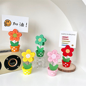 ins风花朵卡片夹 饰摆件 花盆卡通留言夹照片相片夹便签夹桌面装