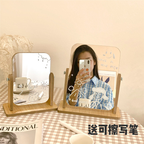 涂鸦笔ins韩风木质可调角度镜子