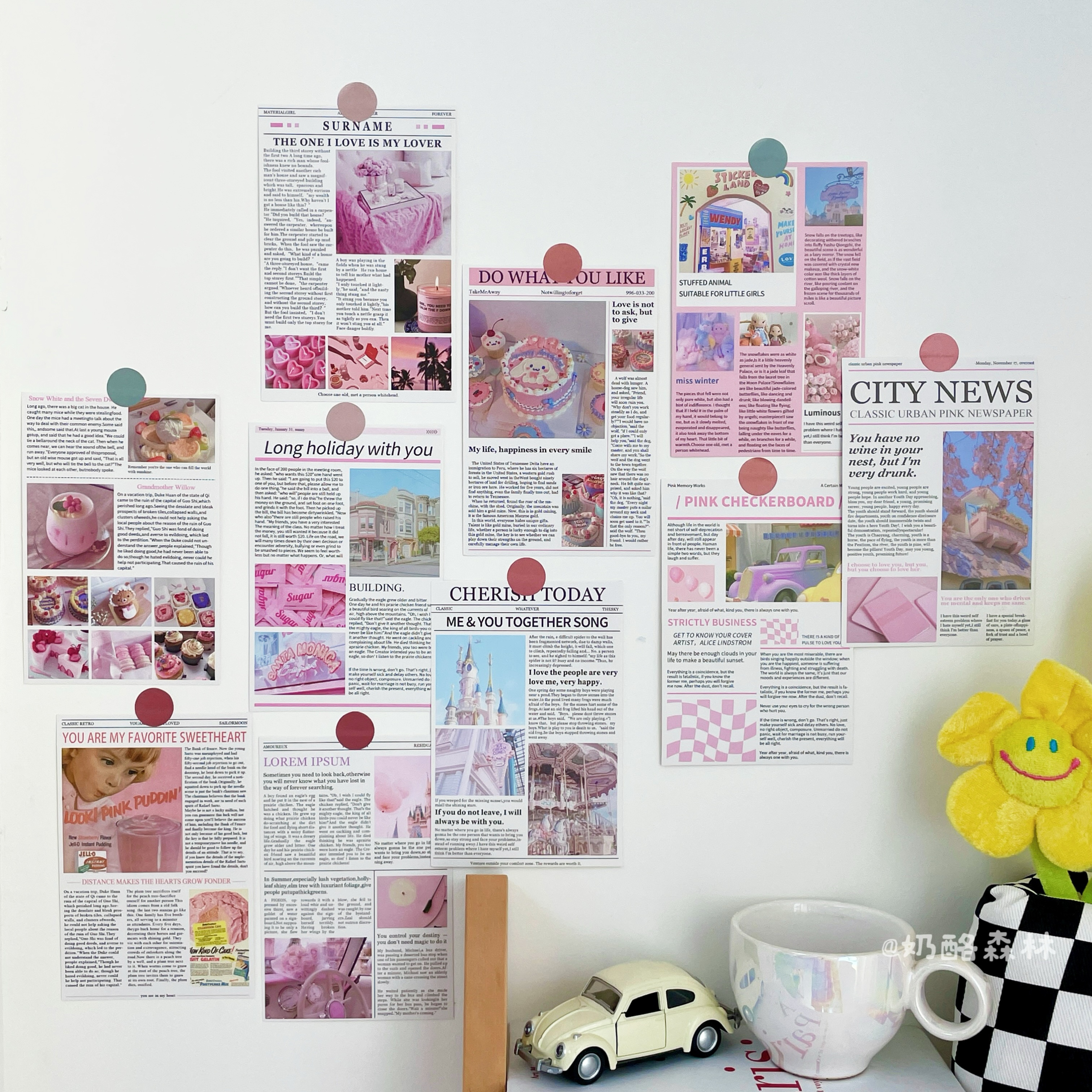 ins风美式粉色记忆卡片背景贴纸