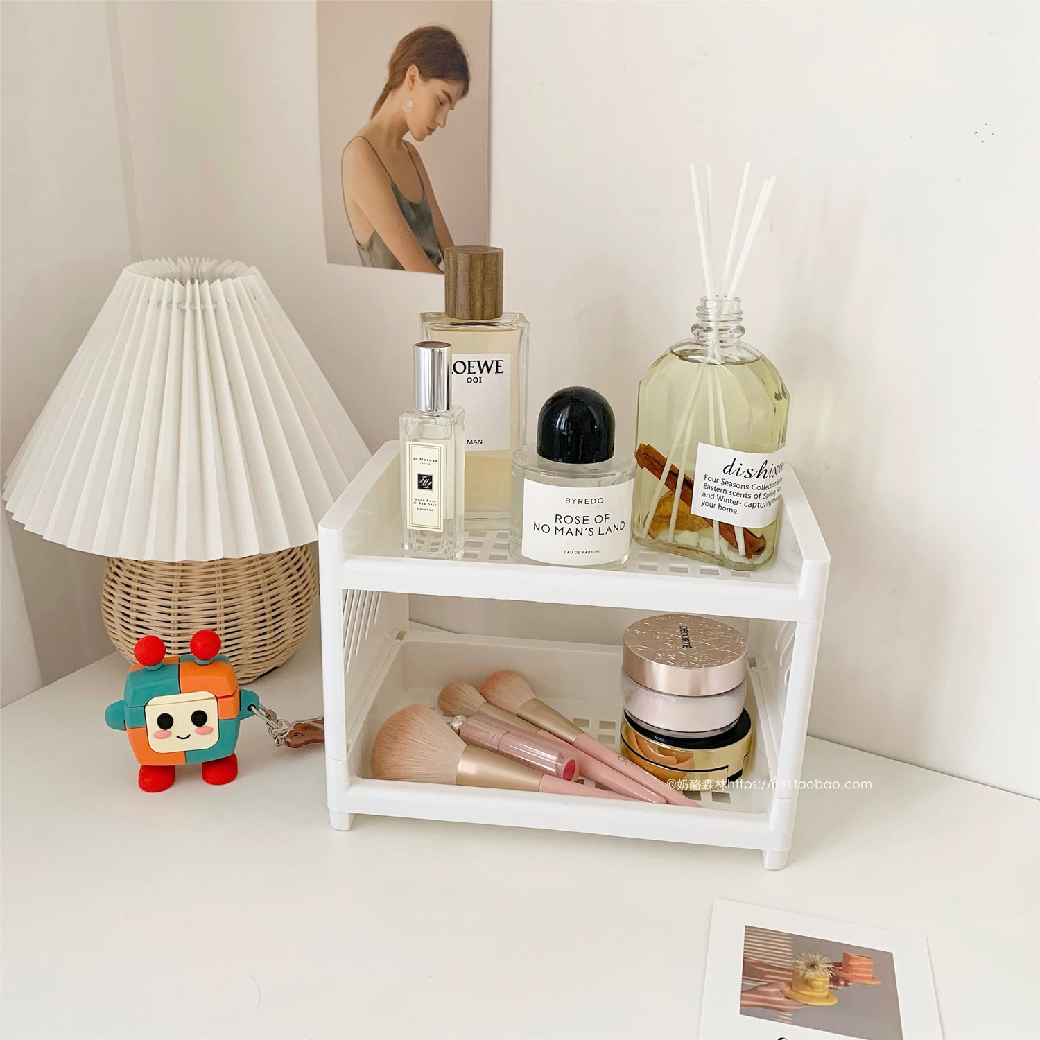 ins风简约桌面杂物双层收纳架塑胶缕空 卧室小物件收纳整理置物架
