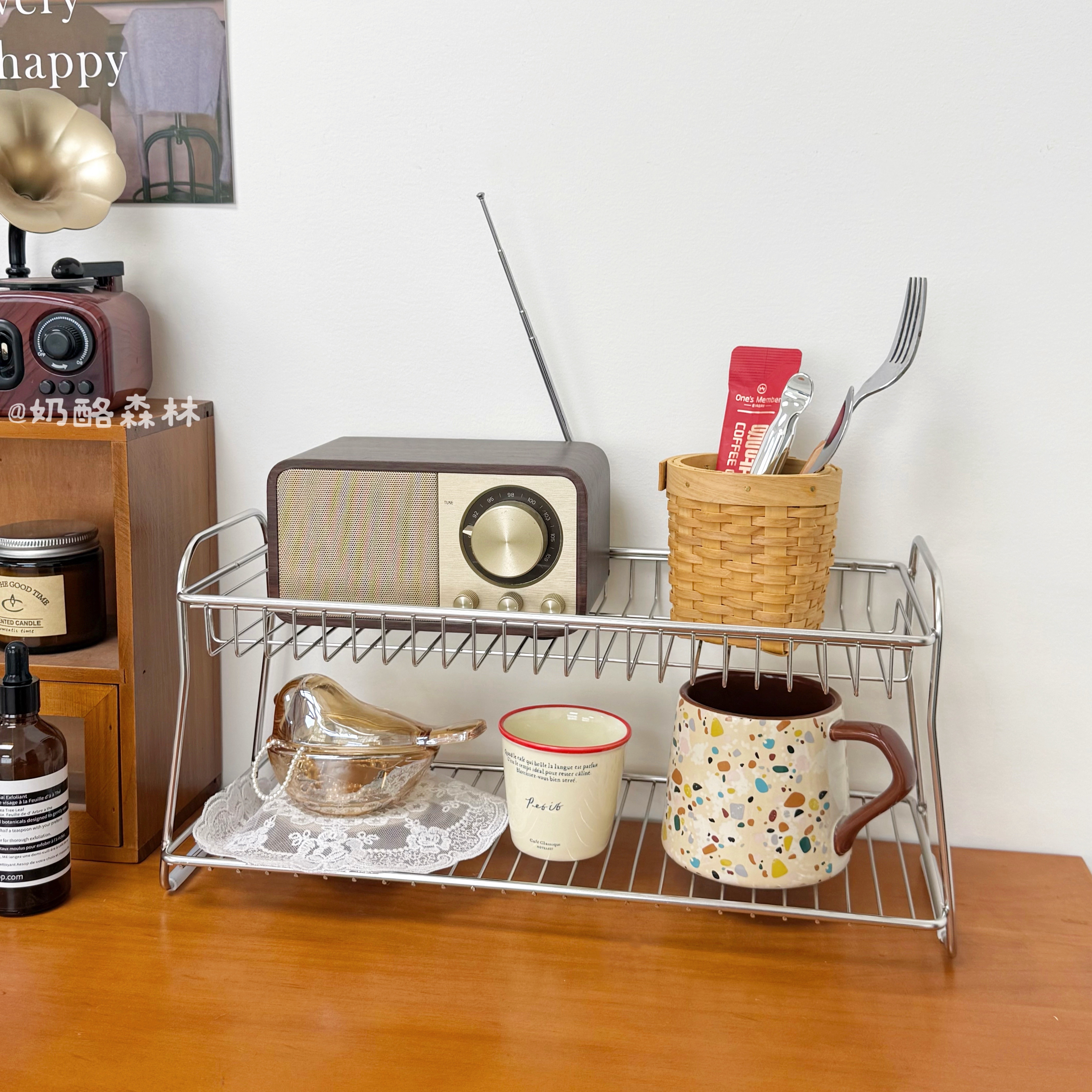 不锈钢双层金属置物架桌面收纳架