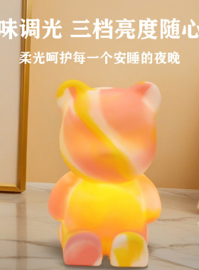 跨境热销暴力熊硅胶小夜灯拍拍感应灯七彩氛围灯家居卧室小摆件