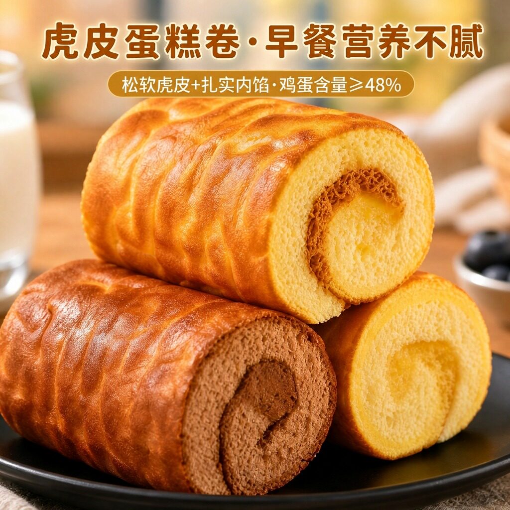 瑞士卷虎皮蛋糕卷巧克力蛋糕早餐整箱芝士夹心零食肉松面包毛巾卷