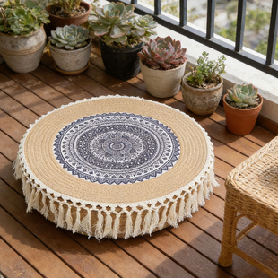 新款民族风棉线流苏蒲团坐垫圆形手工编织打坐垫禅坐垫飘窗垫子