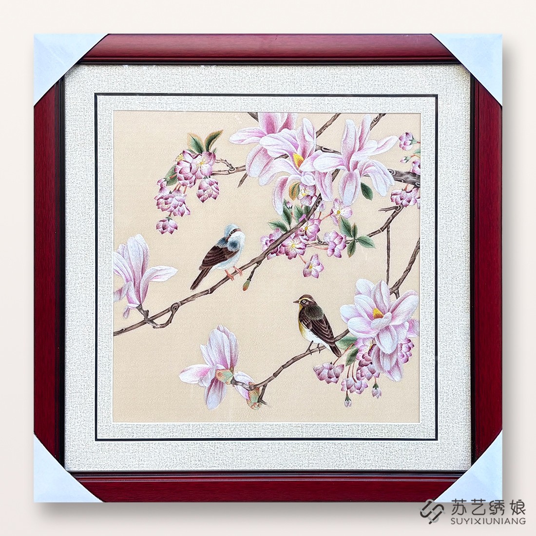 苏绣成品挂画手工刺绣精品玉兰花花鸟客厅卧室书房挂画送朋友刺绣