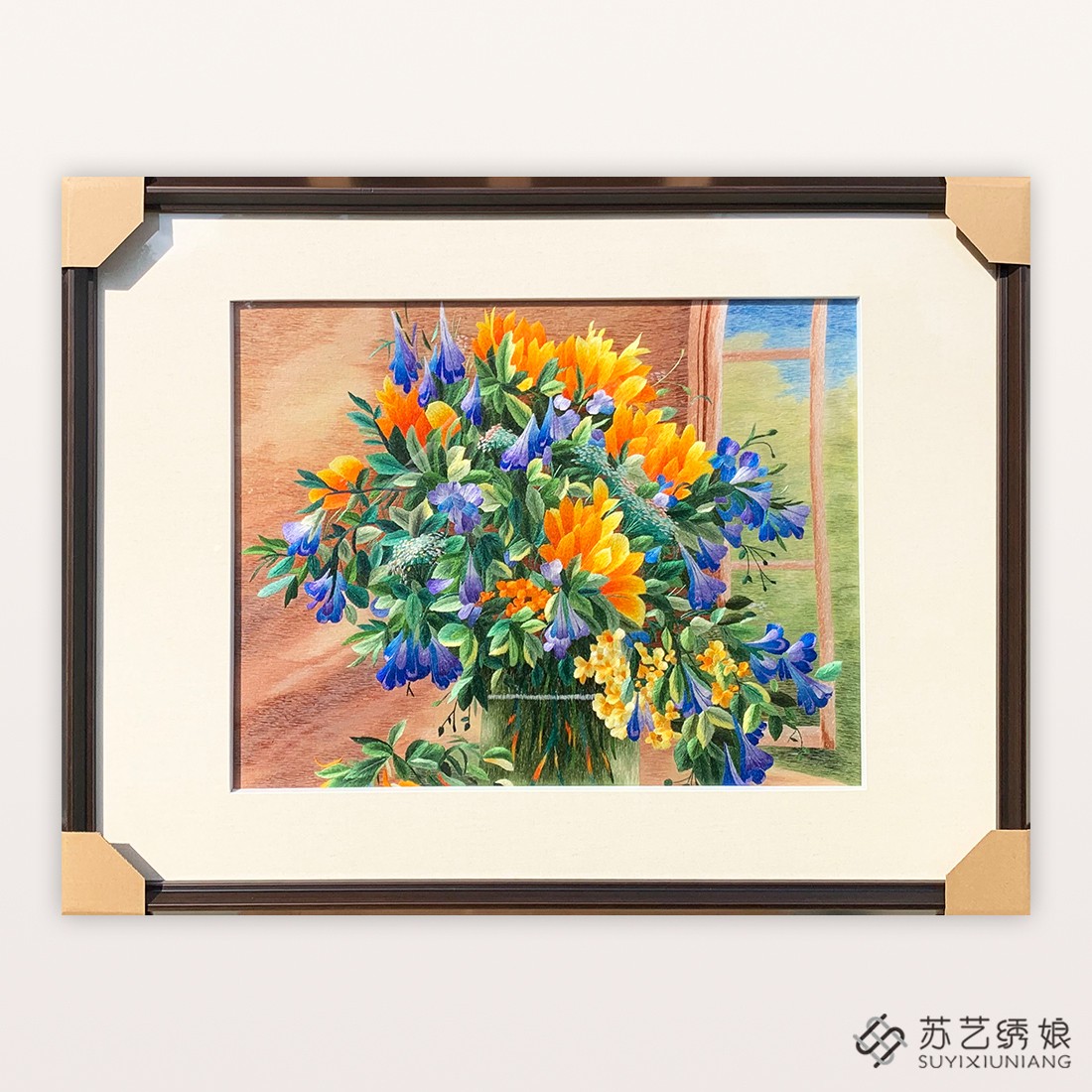 苏绣成品挂画手工刺绣精品插花花卉客厅卧室装饰挂画送朋友刺绣画图片