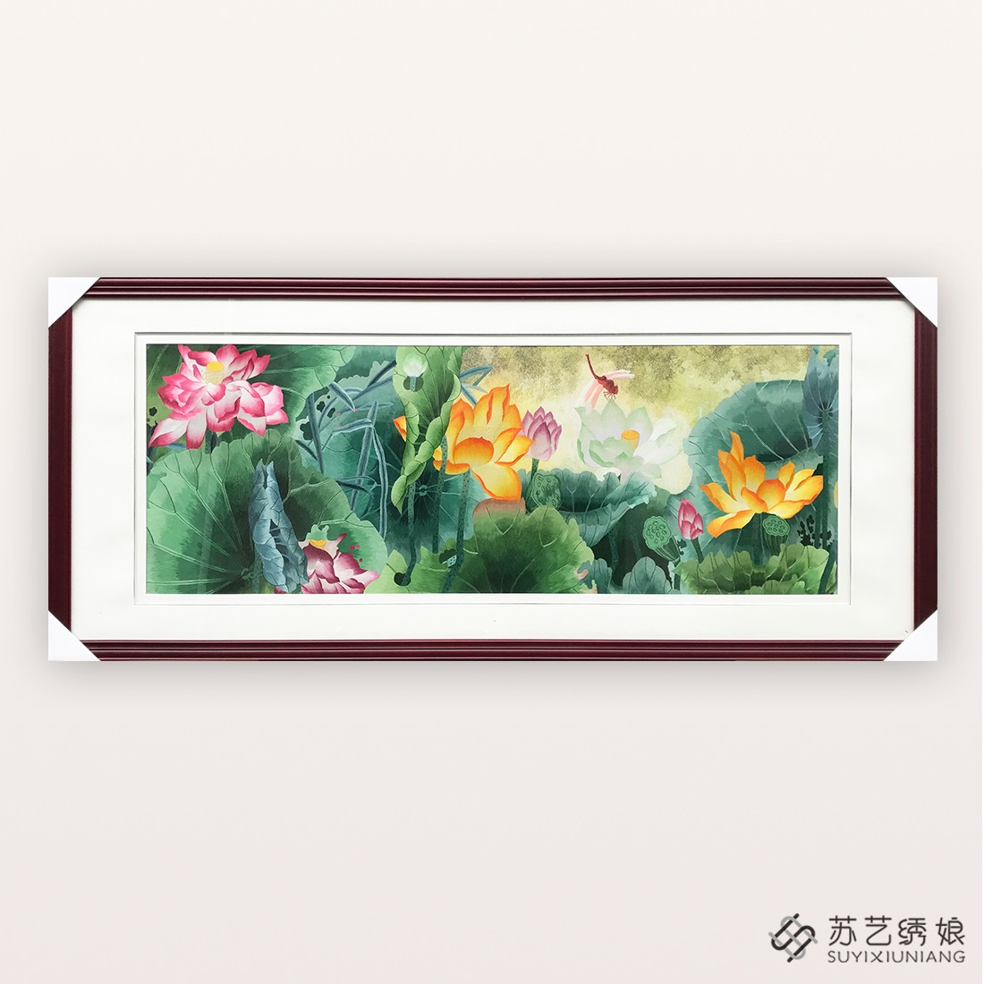 苏绣成品挂画手工刺绣精品荷花客厅沙发墙装饰挂画书房挂画刺绣画图片