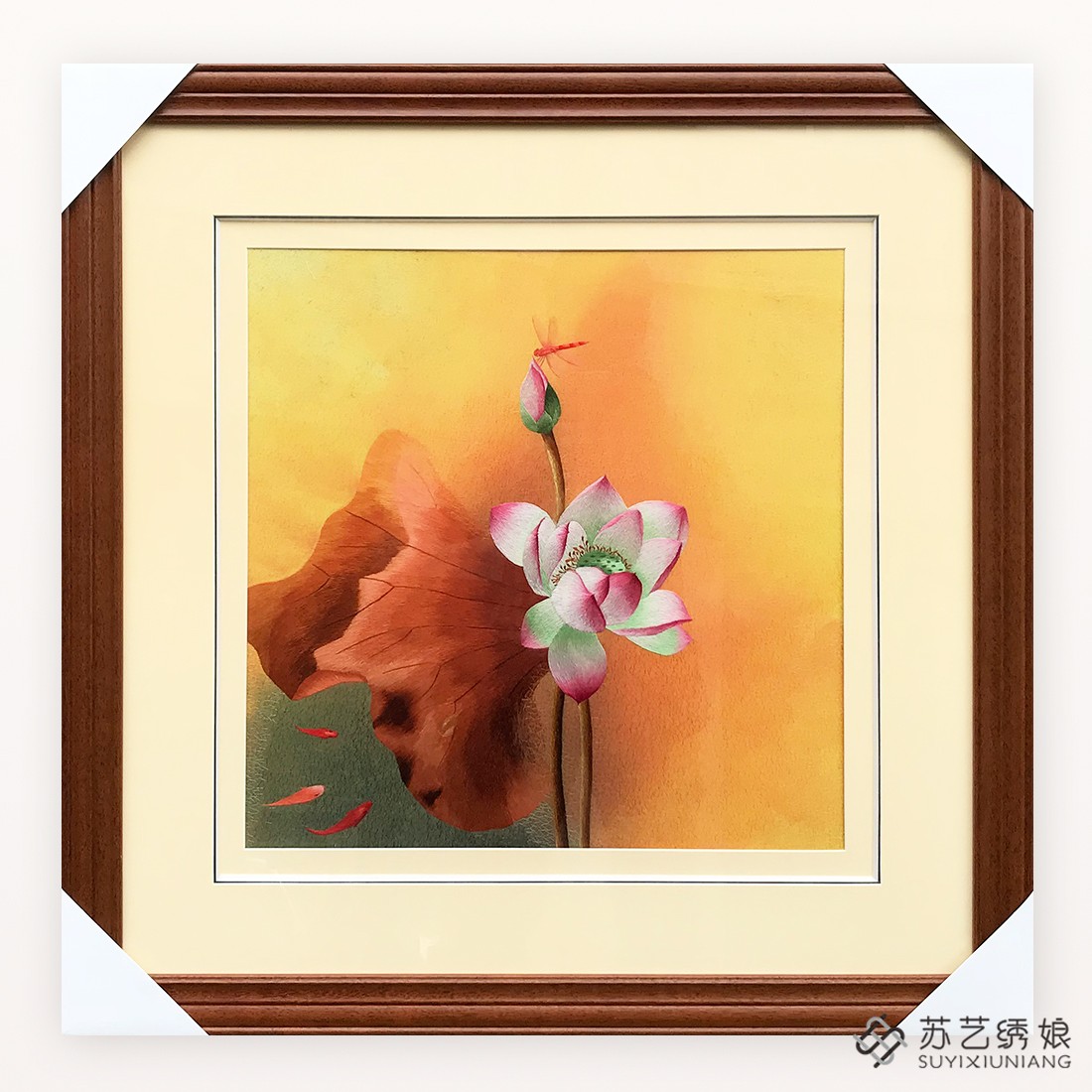 苏绣成品挂画手工刺绣精品荷花蜻蜓卧室书房装饰挂画送朋友礼物画图片