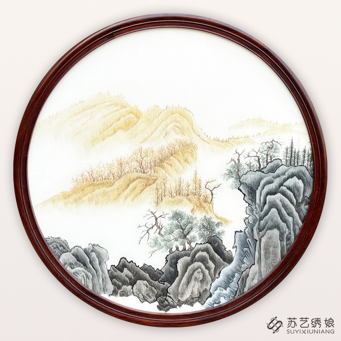 苏绣成品挂画手工刺绣精品金山银山客厅玄关走廊挂画送朋友刺绣画