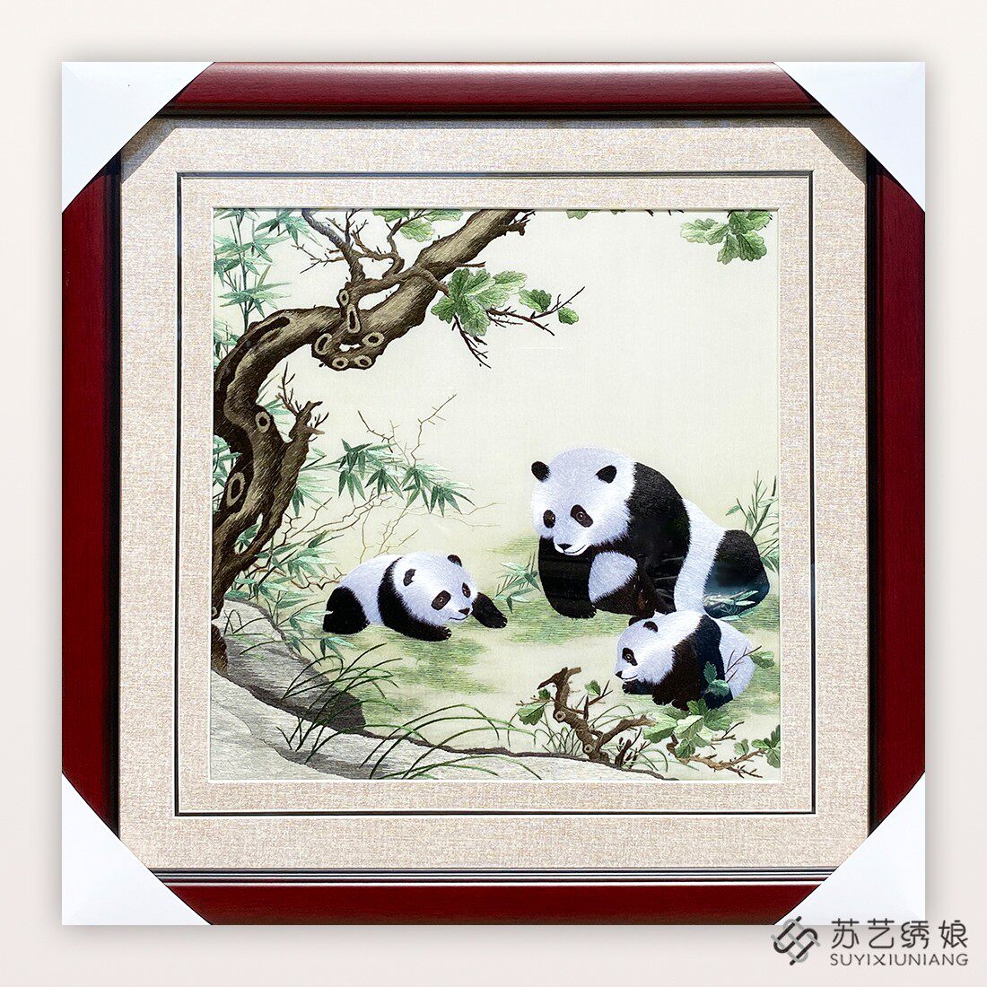 苏绣成品挂画手工刺绣精品大熊猫送外国人礼物出国礼物刺绣挂画