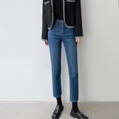 新款 子八分2025秋季 女九分宽松显瘦烟管裤 复古蓝高腰小直筒牛仔裤