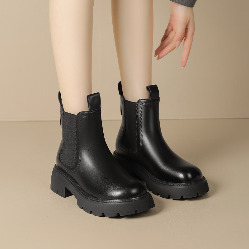 여성 주오시니 마틴 부츠 하이틴 첼시 부츠 두꺼운 밑창 벨벳 브리티시 스타일 굴뚝 부츠 숏 부츠 여성 슬림 싱글 부츠